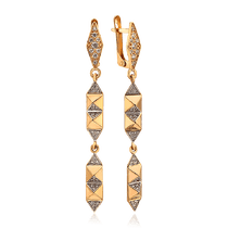 обзорное фото Серьги подвески золотые с фианитами 034053 Золотые серьги обзорное фото Серьги подвески золотые с фианитами 034053  Золотые серьги