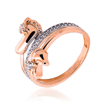 обзорное фото Кольцо из красного золота Ножка и ручка младенца с фианитами 032928 Золотое кольцо ручка младенца обзорное фото Кольцо из красного золота Ножка и ручка младенца с фианитами 032928  Золотое кольцо ручка младенца