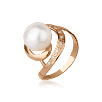 обзорное фото Золотое кольцо с жемчугом 372509  Золотые кольца с жемчугом