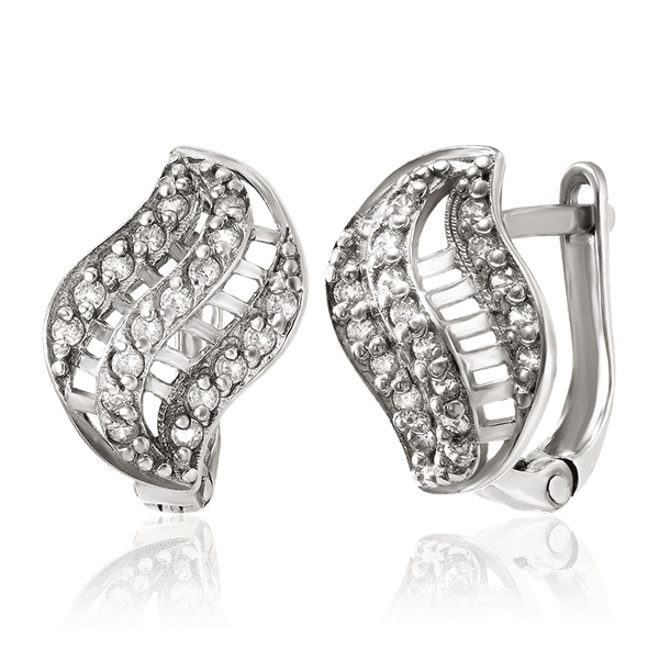 Сережки из родированого серебра 925 пробы 034849 детальное изображение ювелирного изделия Серебряные серьги