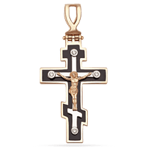 обзорное фото Золотой крестик с черной эмалью 028814 Крестики мужские обзорное фото Золотой крестик с черной эмалью 028814  Крестики мужские