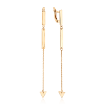 обзорное фото Длинные золотые серьги в минималистическом дизайне 035105 Золотые серьги обзорное фото Длинные золотые серьги в минималистическом дизайне 035105  Золотые серьги