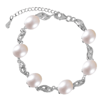 обзорное фото Серебряный браслет с жемчугом и фианитами 025483  Серебряные женские браслеты
