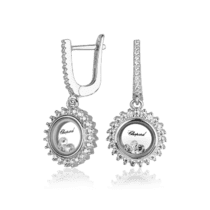 обзорное фото Серебряные серьги на английском замке в стиле Chopard с фианитами 027340  Серебряные серьги с камнями