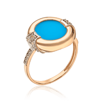 обзорное фото Золотое кольцо Круг с бирюзой и фианитами 035264  Золотые кольца