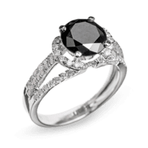 обзорное фото Кольцо из белого золота с черным бриллиантом R0068  Золотые кольца с черным бриллиантом