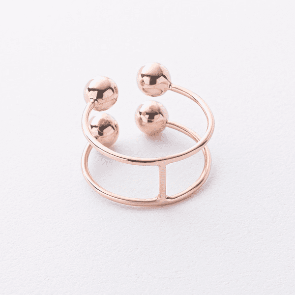 Двойное золотое кольцо с разомкнутой шинкой и шариками