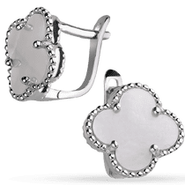 обзорное фото Серебряные серьги Клевер с перламутром на английской застежке 038935 Серебряные серьги с камнями обзорное фото Серебряные серьги Клевер с перламутром на английской застежке 038935  Серебряные серьги с камнями