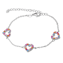 обзорное фото Серебряный браслет на руку с разноцветными Сердечками 925 пробы 039672 Серебряные женские браслеты обзорное фото Серебряный браслет на руку с разноцветными Сердечками 925 пробы 039672  Серебряные женские браслеты