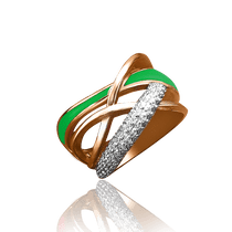 обзорное фото Золотое кольцо с фианитами и зеленой эмалью 030838 Эксклюзивные кольца из золота обзорное фото Золотое кольцо с фианитами и зеленой эмалью 030838  Эксклюзивные кольца из золота