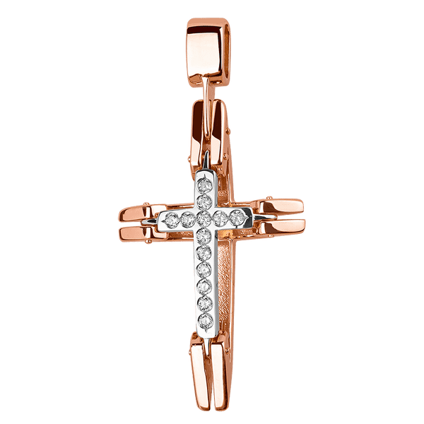 Золотой подвес объемный крест в красном золоте с белыми фианитами 037964 детальное изображение ювелирного изделия Крестики женские