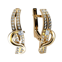 обзорное фото Золотые серьги с бриллиантом и цирконием 420970  Золотые серьги с бриллиантами