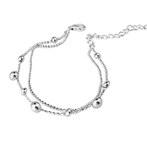 обзорное фото Серебряный браслет двойной в плетении гольф с шариками на карабини 040561  Серебряные женские браслеты