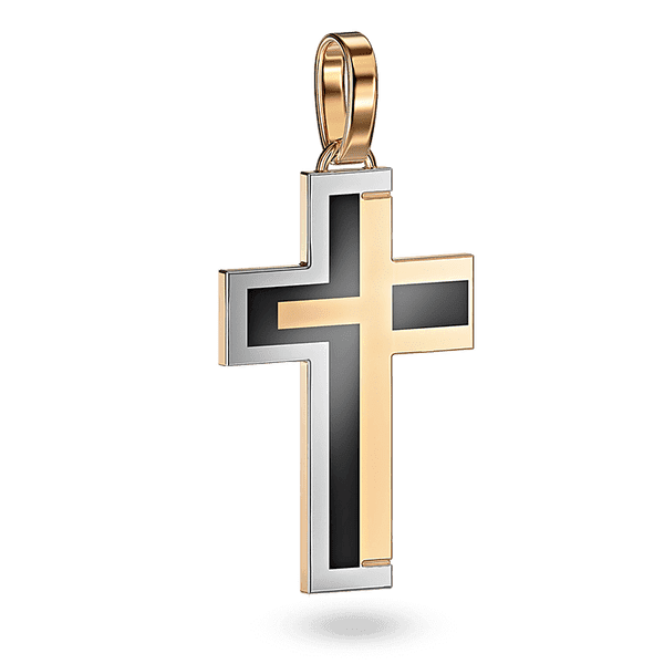 Комбинированная подвеска в форме креста в геометрическом стиле со вставками черной эмали 040811 детальное изображение ювелирного изделия Декоративные золотые крестики Комбинированная подвеска в форме креста в геометрическом стиле со вставками черной эмали 040811 детальное изображение ювелирного изделия Декоративные золотые крестики