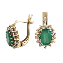 обзорное фото Золотые серьги с халцедоном 576730 Золотые серьги с халцедоном обзорное фото Золотые серьги с халцедоном 576730  Золотые серьги с халцедоном