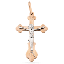 обзорное фото Крестик из красного и белого золота 028764  Золотые крестики православные