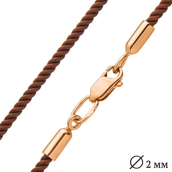 Шовковий коричневий шнурок з гладкою золотою защібкою 025688 детальне зображення ювелірного виробу