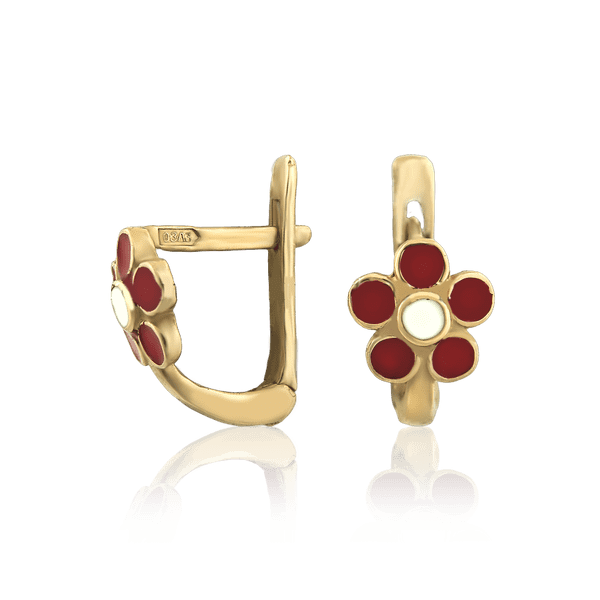 Детские золотые серьги Цветы с эмалью 90102 детальное изображение ювелирного изделия Золотые детские сережки