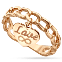 обзорное фото Золотое кольцо в виде цепочки с подвеской Сердце 036933  Кольца оригинальные из золота