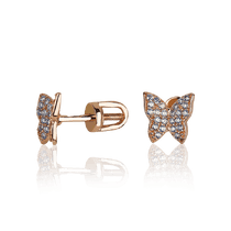 обзорное фото Золотые серьги гвоздики Бабочки с фианитами 031943  Серьги с камнями