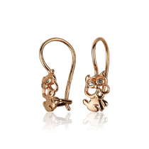 обзорное фото Золотые серьги Пёсики с фианитами 031518 Серьги с камнями обзорное фото Золотые серьги Пёсики с фианитами 031518  Серьги с камнями