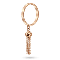 обзорное фото Золотое кольцо с подвесным шариком, из которого спадают короткие цепочки из мелких звеньев 040686  Золотые кольца без вставок