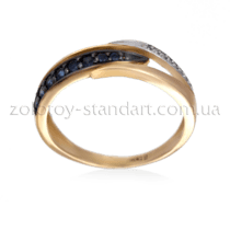 обзорное фото Золотое кольцо с сапфирами и бриллиантами 12073  Золотые кольца с сапфиром