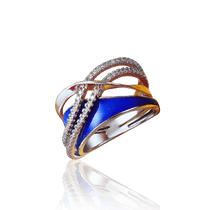 обзорное фото Кольцо из красного золота с синей эмалью и фианитами 030798 Золотые кольца обзорное фото Кольцо из красного золота с синей эмалью и фианитами 030798  Золотые кольца