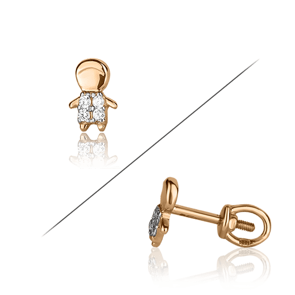 Серьга-пусета в красном золоте Мальчик с фианитами 027632 детальное изображение ювелирного изделия Золотые одинарные серьги Серьга-пусета в красном золоте Мальчик с фианитами 027632 детальное изображение ювелирного изделия Золотые одинарные серьги
