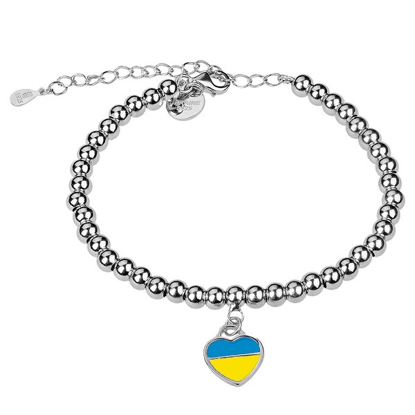 Серебряный браслет шарики с сердцем Любите Украину с желто - голубой эмалью 039473 детальное изображение ювелирного изделия Серебряные женские браслеты Серебряный браслет шарики с сердцем Любите Украину с желто - голубой эмалью 039473 детальное изображение ювелирного изделия Серебряные женские браслеты