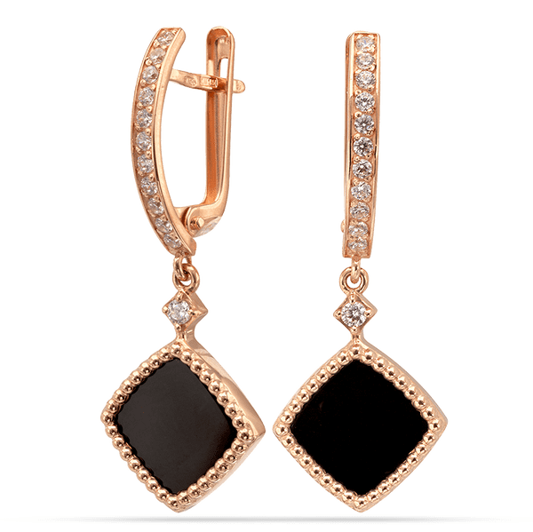Золотые серьги с чёрным агатом и фианитами 038700 детальное изображение ювелирного изделия Золотые серьги с агатом Золотые серьги с чёрным агатом и фианитами 038700 детальное изображение ювелирного изделия Золотые серьги с агатом