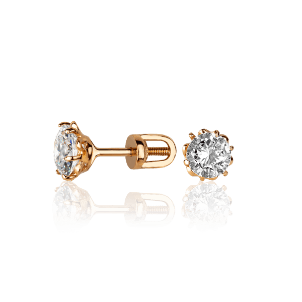 Серьги гвоздики из красного золота с фианитом 030735 детальное изображение ювелирного изделия Золотые серьги пуссеты Серьги гвоздики из красного золота с фианитом 030735 детальное изображение ювелирного изделия Золотые серьги пуссеты