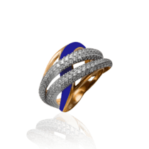обзорное фото Золотое кольцо с синей эмалью и фианитами 030810  Эксклюзивные кольца из золота