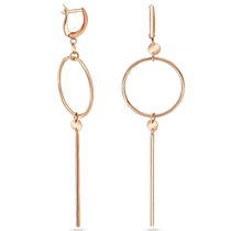 обзорное фото Длинные серьги в геометрическом стиле из красного золота без вставок 039605  Золотые серьги без вставок