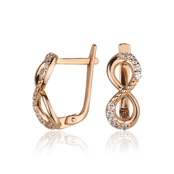Золотые серьги Бесконечность с фианитами 028076 детальное изображение ювелирного изделия Золотые серьги с фианитом