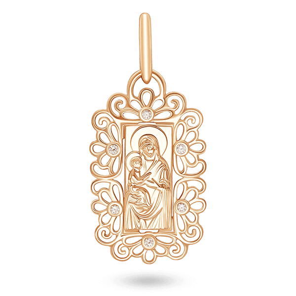 Золотая ладанка "Иерусалимская икона Божией Матери" с филигранными узорами и фианитами 040742 детальное изображение ювелирного изделия Золотые подвески иконки Золотая ладанка "Иерусалимская икона Божией Матери" с филигранными узорами и фианитами 040742 детальное изображение ювелирного изделия Золотые подвески иконки