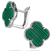обзорное фото Серьги 925 пробы на английской застежке с малахитом Клевер 039469 Серебряные серьги с камнями обзорное фото Серьги 925 пробы на английской застежке с малахитом Клевер 039469  Серебряные серьги с камнями