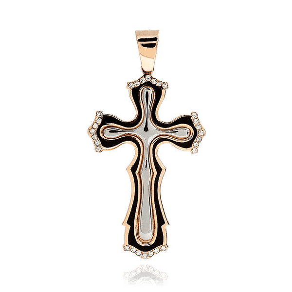 Необычный крестик из комбинированнного золота с цирконами 036530 детальное изображение ювелирного изделия Золотые подвески Необычный крестик из комбинированнного золота с цирконами 036530 детальное изображение ювелирного изделия Золотые подвески
