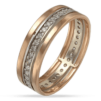 обзорное фото Обручальное кольцо с камнями в комбинированном золоте 035156 Золотые обручальные кольца обзорное фото Обручальное кольцо с камнями в комбинированном золоте 035156  Золотые обручальные кольца