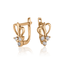 обзорное фото Детские серьги Цветы в красном золоте с фианитами 027472  Серьги с камнями