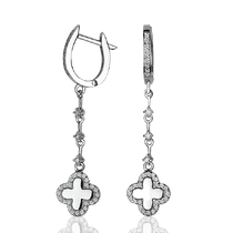 оглядове фото Сережки підвіски з білого золота з діамантами Конюшина 031792