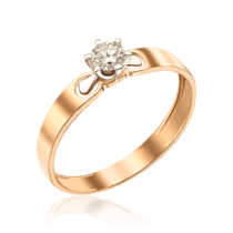 обзорное фото Золотое кольцо с бриллиантом 036237  Золотые кольца