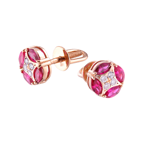 Золотые серьги-гвоздики с бриллиантами и розовыми сапфирами 032019 детальное изображение ювелирного изделия Золотые серьги с сапфиром Золотые серьги-гвоздики с бриллиантами и розовыми сапфирами 032019 детальное изображение ювелирного изделия Золотые серьги с сапфиром