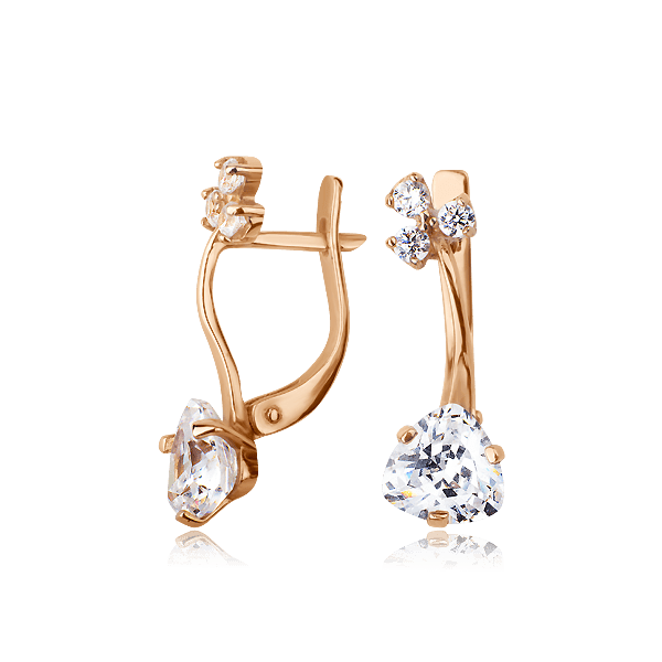 Золотые серьги с фианитом в форме веточки 594608 детальное изображение ювелирного изделия Золотые серьги с фианитом