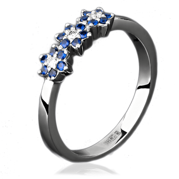 Кольцо из белого золота с бриллиантами и сапфирами 1094/1 детальное изображение ювелирного изделия Золотые кольца с сапфиром Кольцо из белого золота с бриллиантами и сапфирами 1094/1 детальное изображение ювелирного изделия Золотые кольца с сапфиром