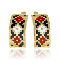 обзорное фото Золотые серьги с эмалью Вышиванка 037215 Золотые серьги с эмалью обзорное фото Золотые серьги с эмалью Вышиванка 037215  Золотые серьги с эмалью
