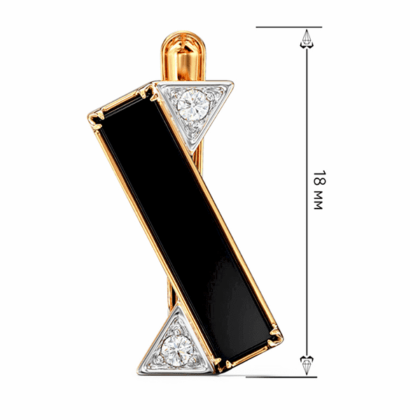 Золотые серьги с большими прямоугольными агатами черного цвета и бриллиантами в треугольнике Золотые серьги с большими прямоугольными агатами черного цвета и бриллиантами в треугольнике