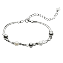 обзорное фото Серебряный браслет с жемчугом и шариками 038923  Серебряные женские браслеты