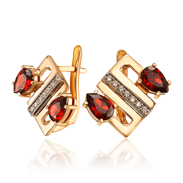 Ювелирные серьги из золота 585 пробы с красными камнями 033970 детальное изображение ювелирного изделия Золотые серьги Ювелирные серьги из золота 585 пробы с красными камнями 033970 детальное изображение ювелирного изделия Золотые серьги