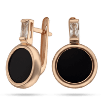 обзорное фото Золотые серьги с черным агатом и фианитами Вирджиния 033404 Золотые серьги с агатом обзорное фото Золотые серьги с черным агатом и фианитами Вирджиния 033404  Золотые серьги с агатом